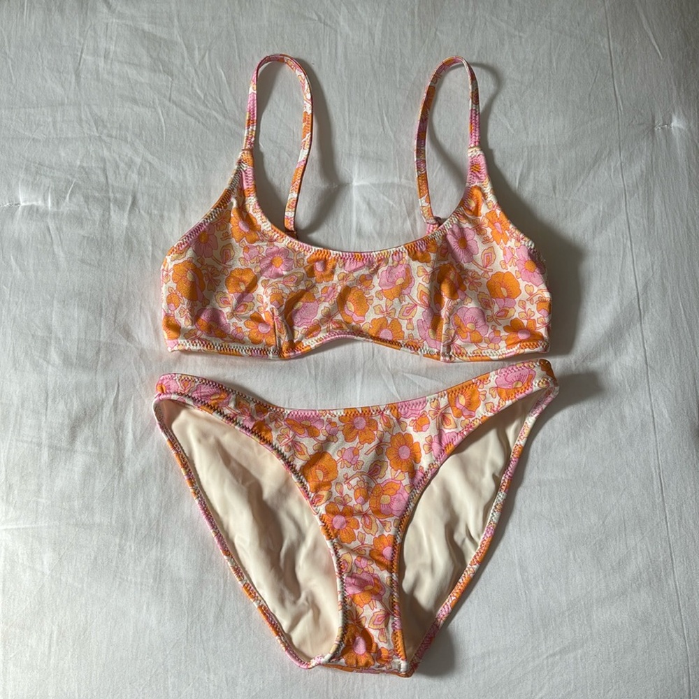 Worn once Triangl pink and orange flowery bathing suit
